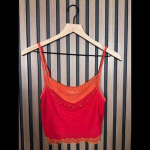 Urban Outfitters Top Medium Red Orange Tiered Knit Y2K Style Ruffled Cropped